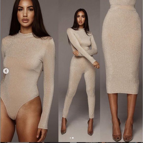JLUXLABEL Beige Angel Sparkle Midi Skirt M - Picture 1 of 5